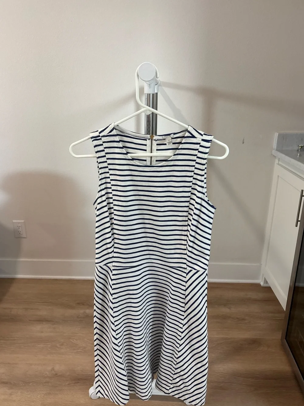J. Crew Navy & White Striped Sleeveless Midi Dress